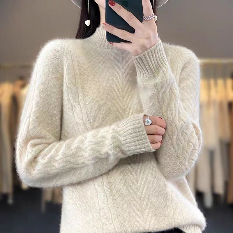 Damen Grobstrickpullover mit Zopfmuster und elegantem Rundhalsausschnitt ModeGeist