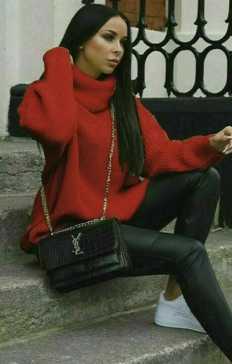 Damen Oversized-Strickpullover mit hohem Kragen und lässigem Schnitt ModeGeist