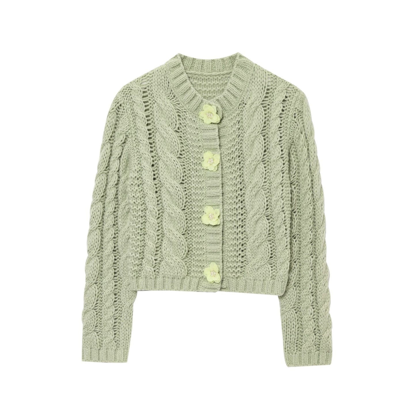 Damen Strickjacke mit floralem Knopfdetail ModeGeist
