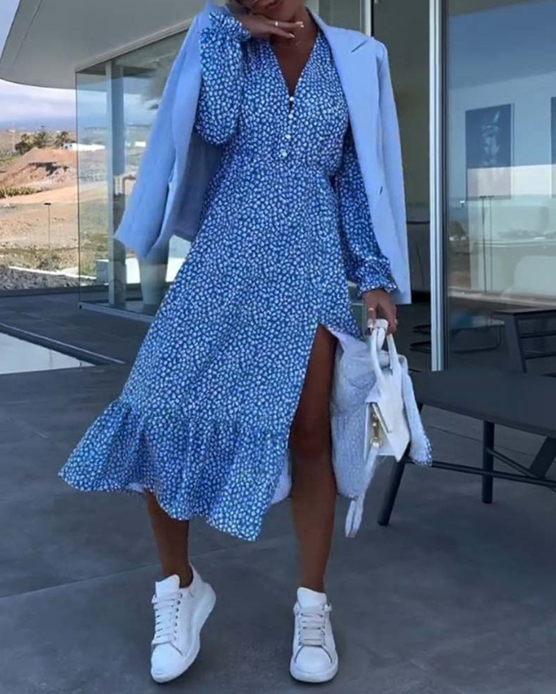 Modegeist Damenkleid: Midi, Knopfleiste, voluminöser Rock