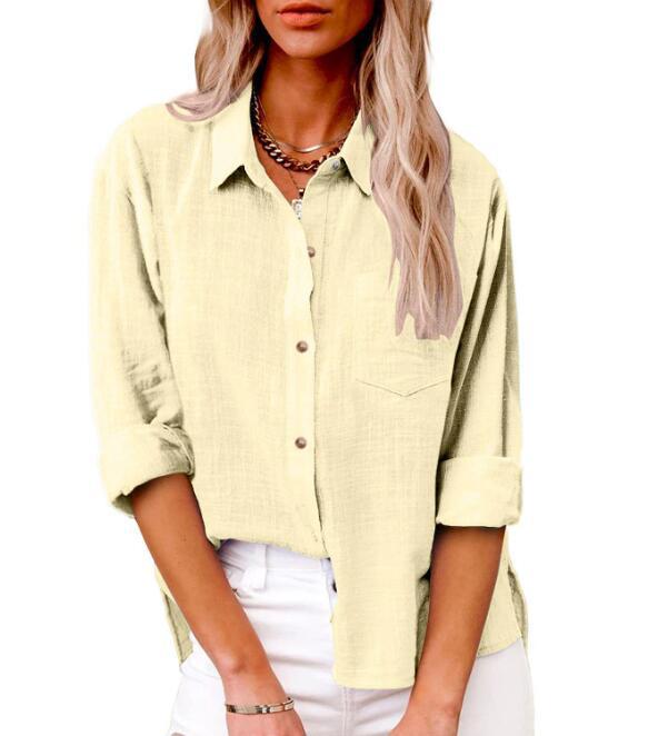 Damen lässige Leinenbluse mit kurzem Arm und Knopfdetails ModeGeist