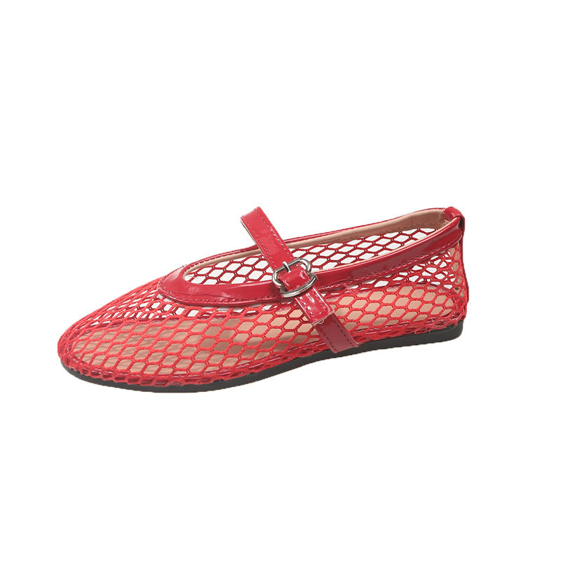 Modische Damen-Ballerinas aus Netzstoff mit Riemen