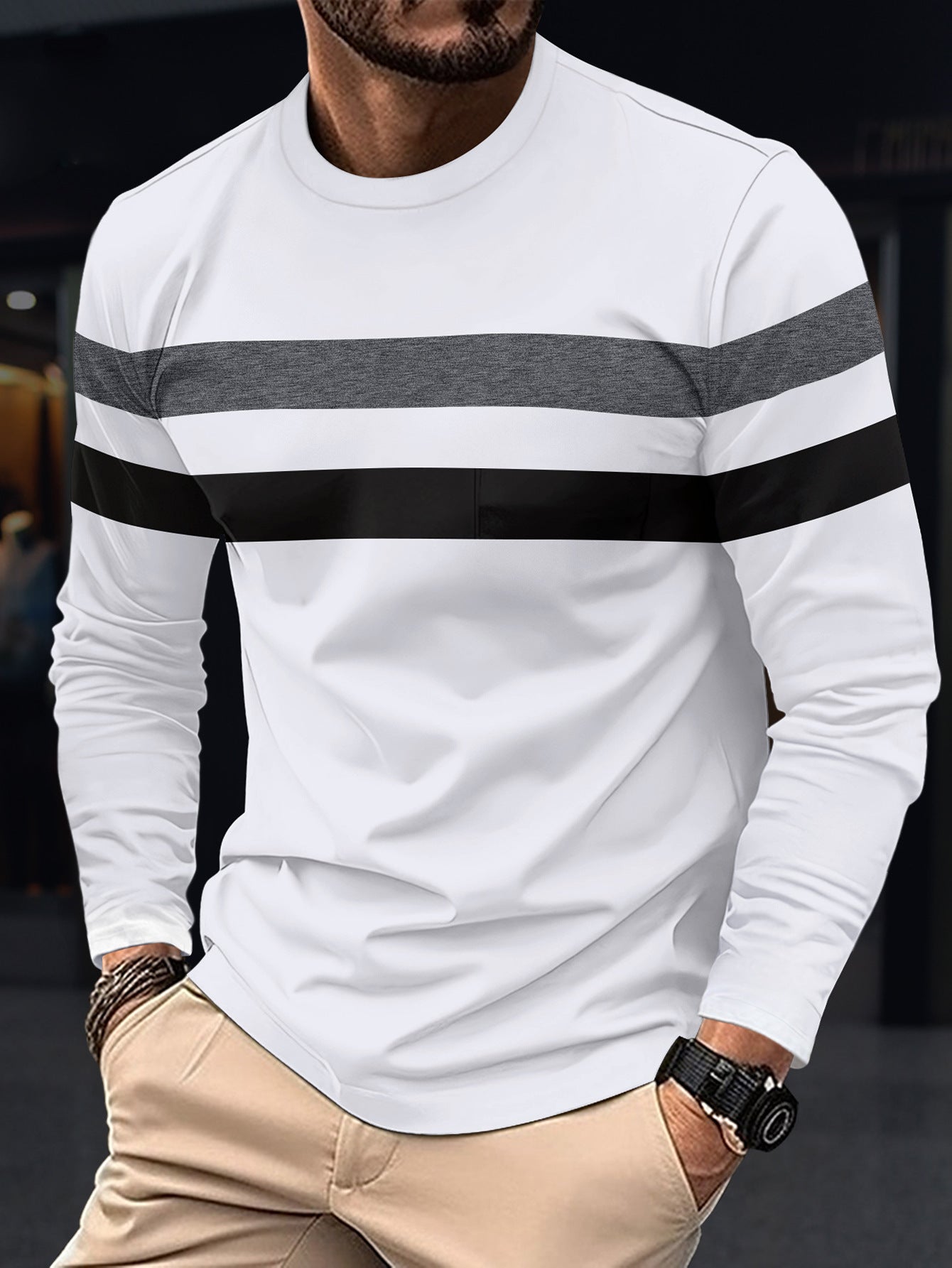 Herren modisches Langarmshirt mit sportlichen Streifen ModeGeist