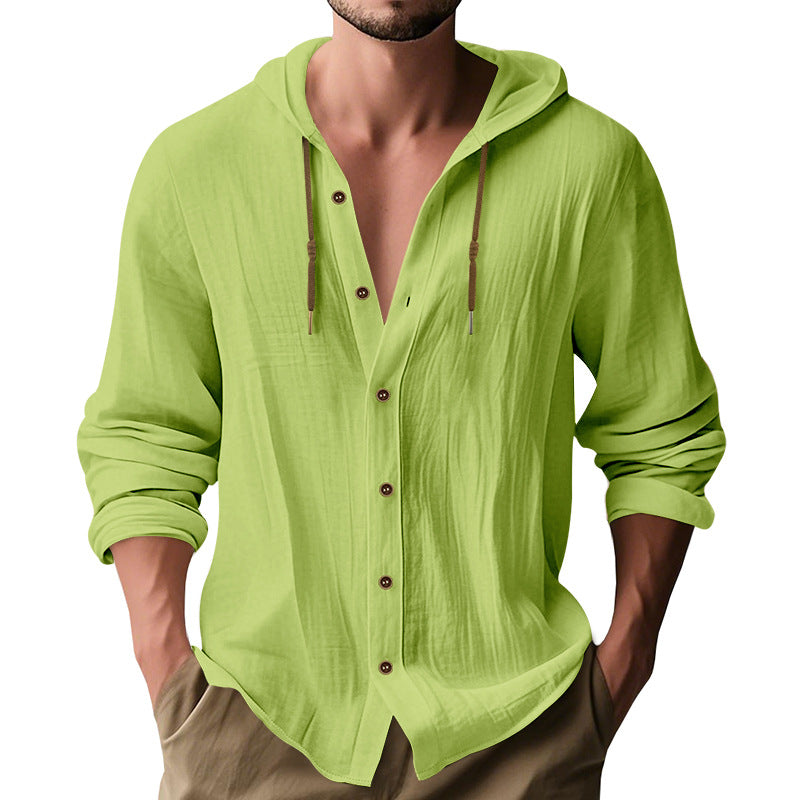 Herren lässiges Kapuzenshirt aus atmungsaktiver Baumwolle mit Knopfleiste und verstellbarem Kordelzug ModeGeist