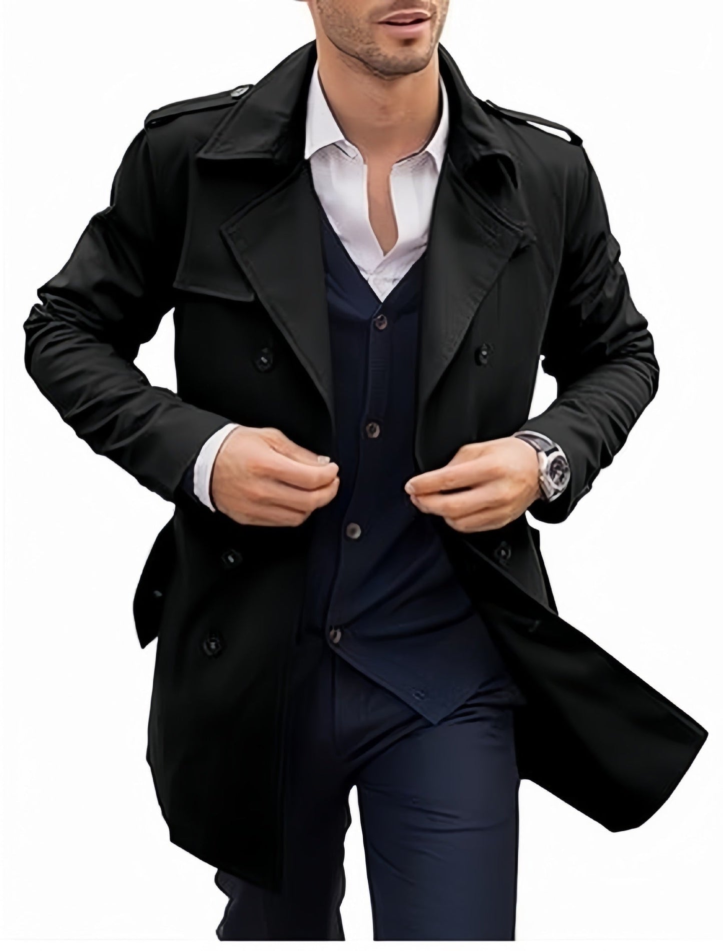 Herren eleganter Trenchcoat mit strukturiertem Design und doppelter Knopfleiste ModeGeist