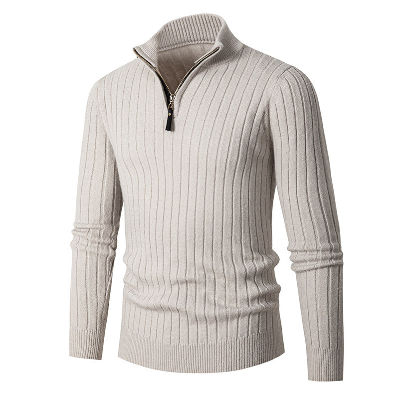 Herren Strickpullover mit halbem Reißverschluss und feiner Rippstruktur ModeGeist