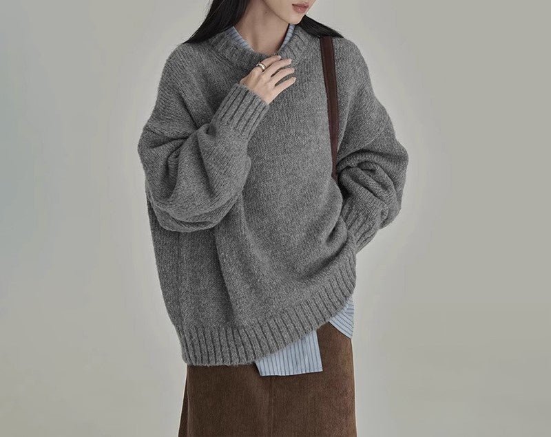ModeGeist | Pullover Gestrickte Wolle Übergröße Schnitt Rundhalsausschnitt Rippendetails