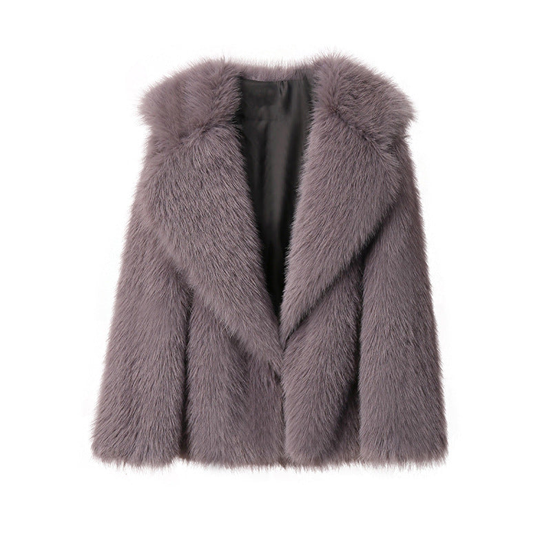Damen Modische und kuschelige Kunstpelzjacke mit schickem Revers ModeGeist