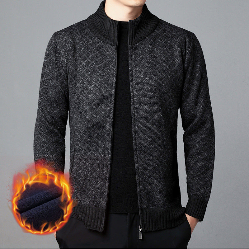 Herren Strickjacke mit hohem Kragen und innovativem Muster ModeGeist