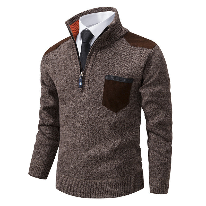 Herren eleganter Strickpullover mit Kragen und Taschen ModeGeist