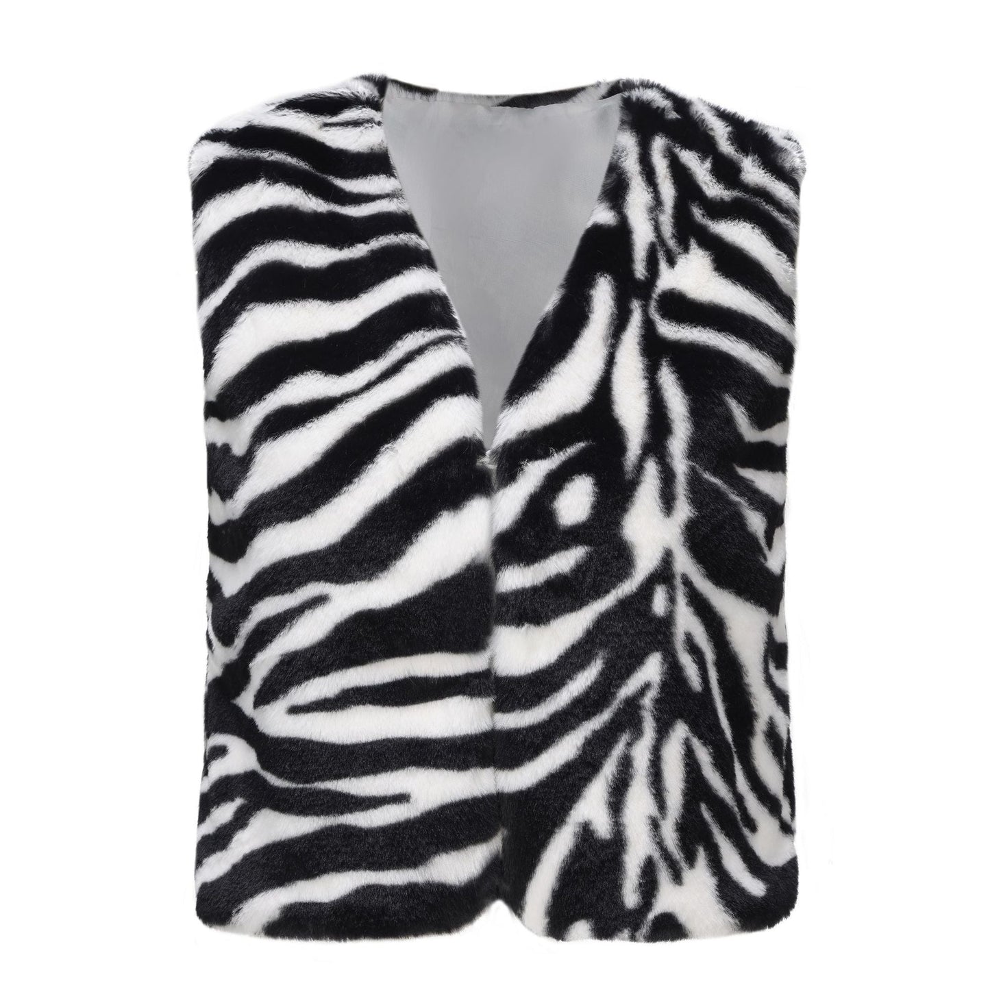 Damen Stilvolle Kunstfell-Weste mit modernen Zebrastreifen ModeGeist