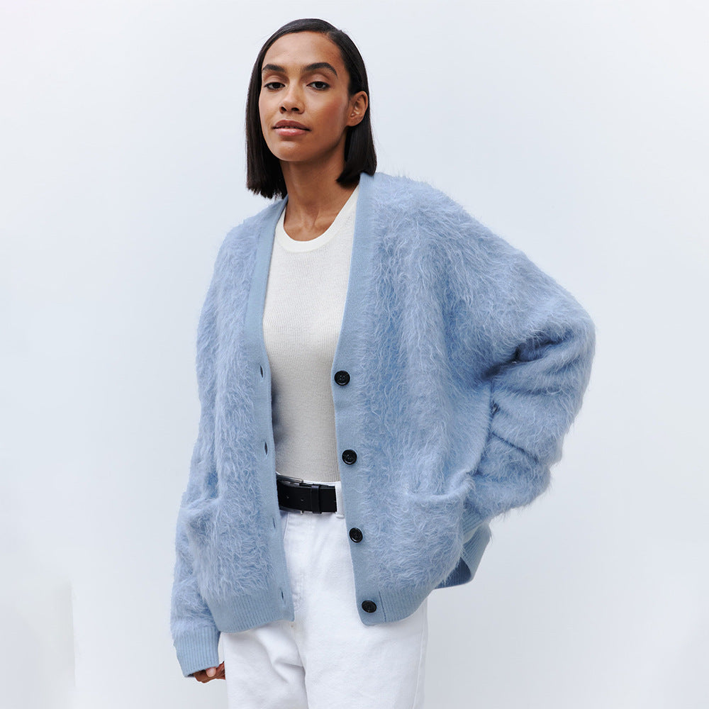 Damen Weicher Cardigan aus Mohair mit Knöpfen ModeGeist