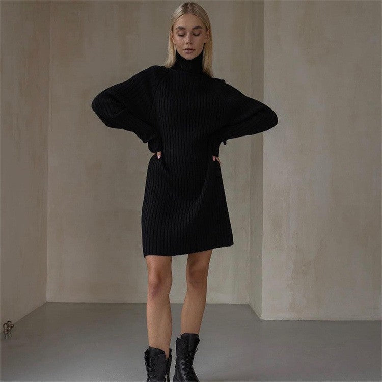 Damen Strickkleid mit hohem Kragen und großen Ärmeln ModeGeist