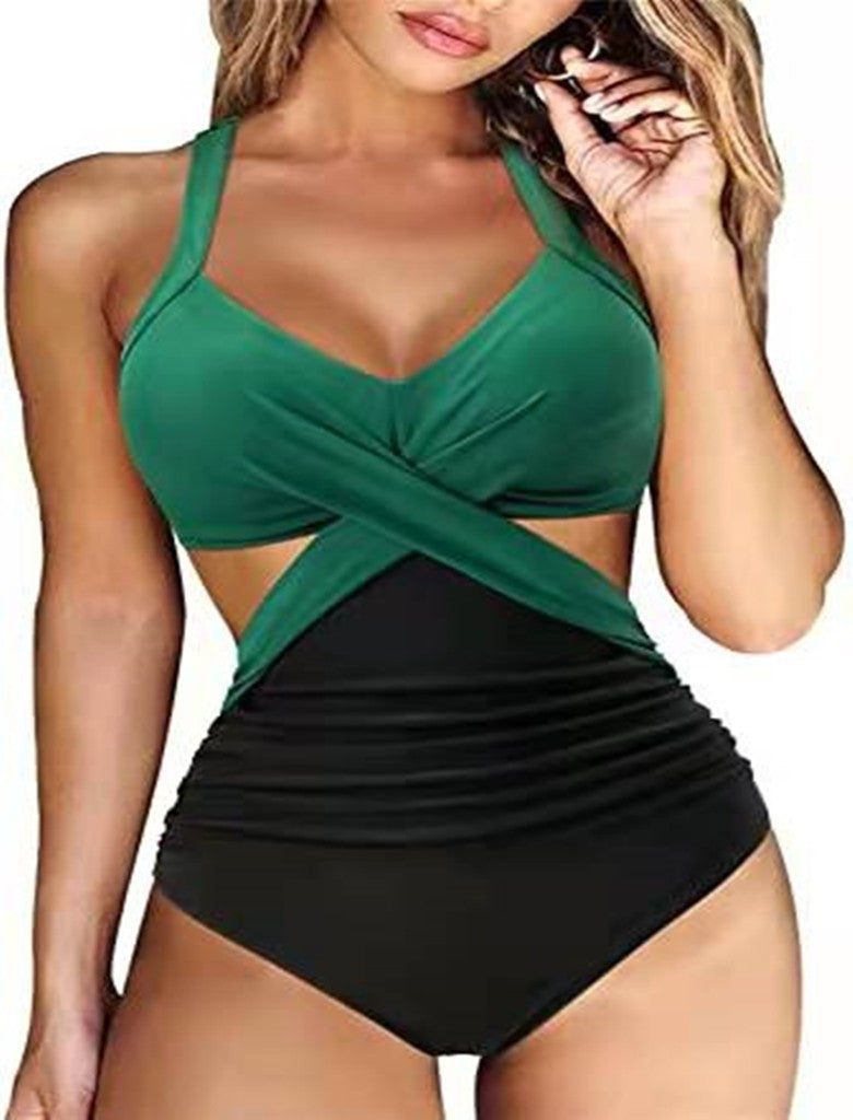 Figurformender Badeanzug für Damen mit Crossover-Design und Volants von MODEGEIST