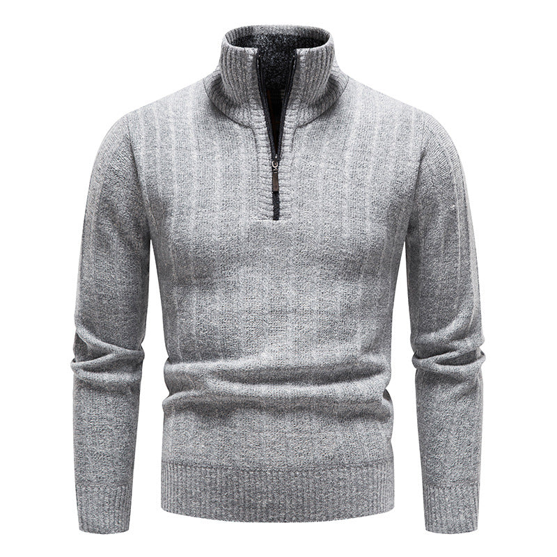Herren eleganter Strickpullover mit Stehkragen und kurzer Reißverschluss ModeGeist