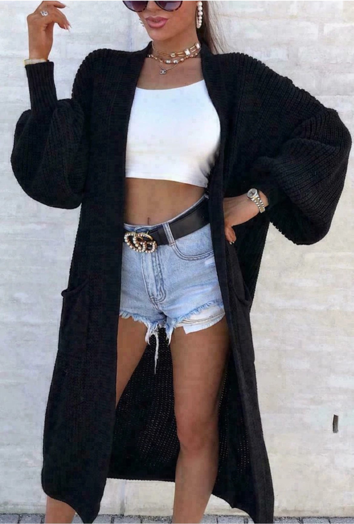 Damen Strickmantel mit weitem Schnitt und tiefen Taschen ModeGeist