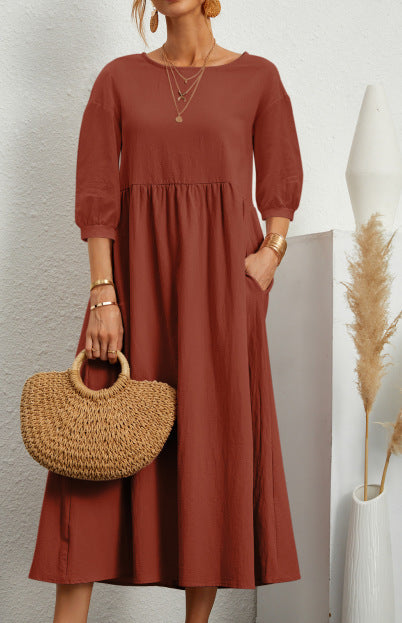 Damen Freizeitmaxikleid mit luftigen Ärmeln und seitlichen Taschen ModeGeist