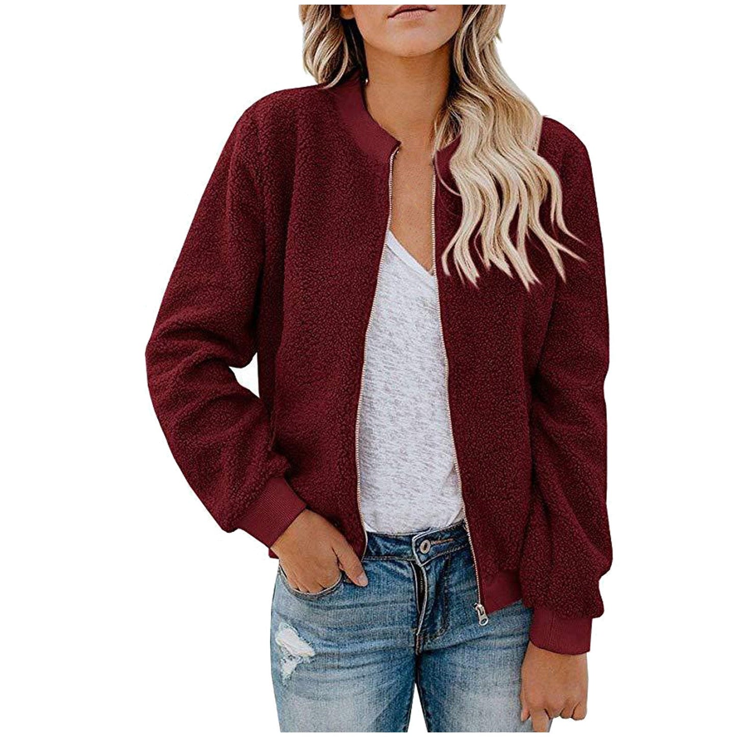 Damen Fleece Bomberjacke mit Stehkragen ModeGeist