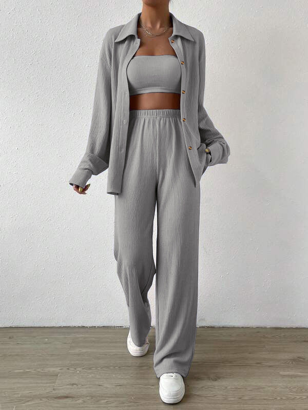 Damen Zweiteiliges Lounge-Set mit Oberteil und weiter Hose ModeGeist