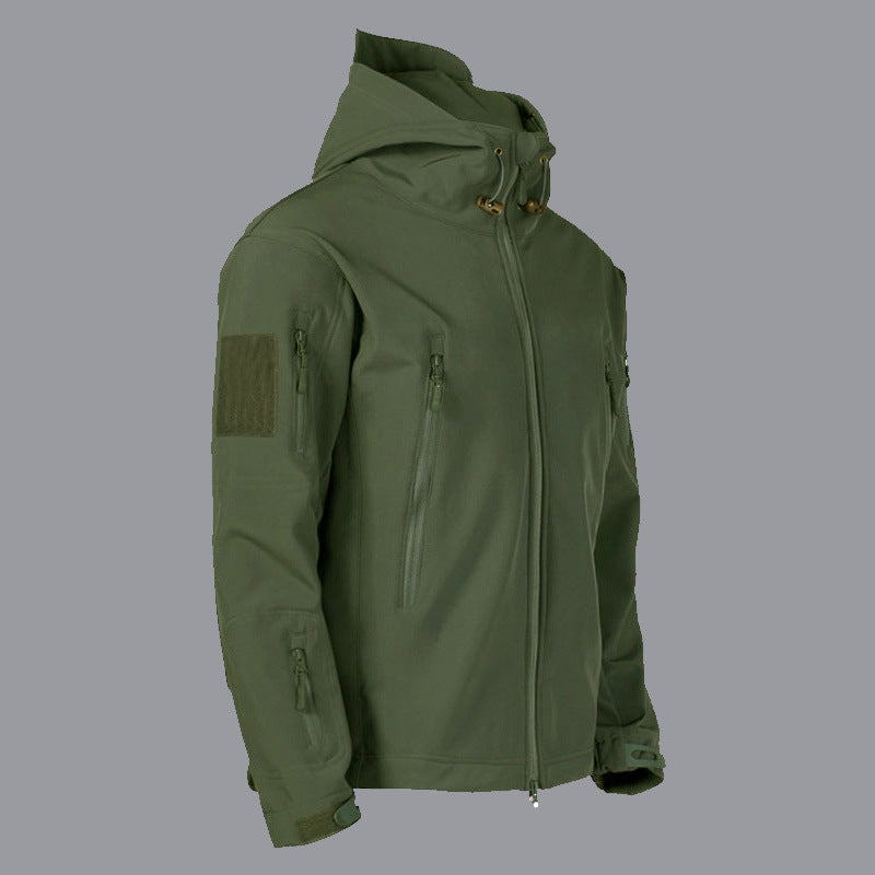 Herren technische Softshell-Jacke mit multifunktionalen Taschen und verstellbarem Kapuzensystem ModeGeist