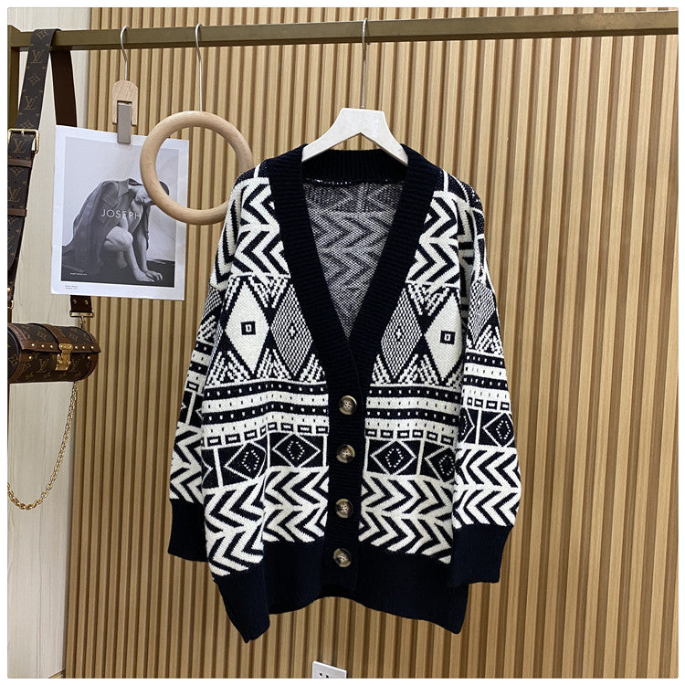 Damen Übergroße Strickjacke mit geometrischem Muster ModeGeist