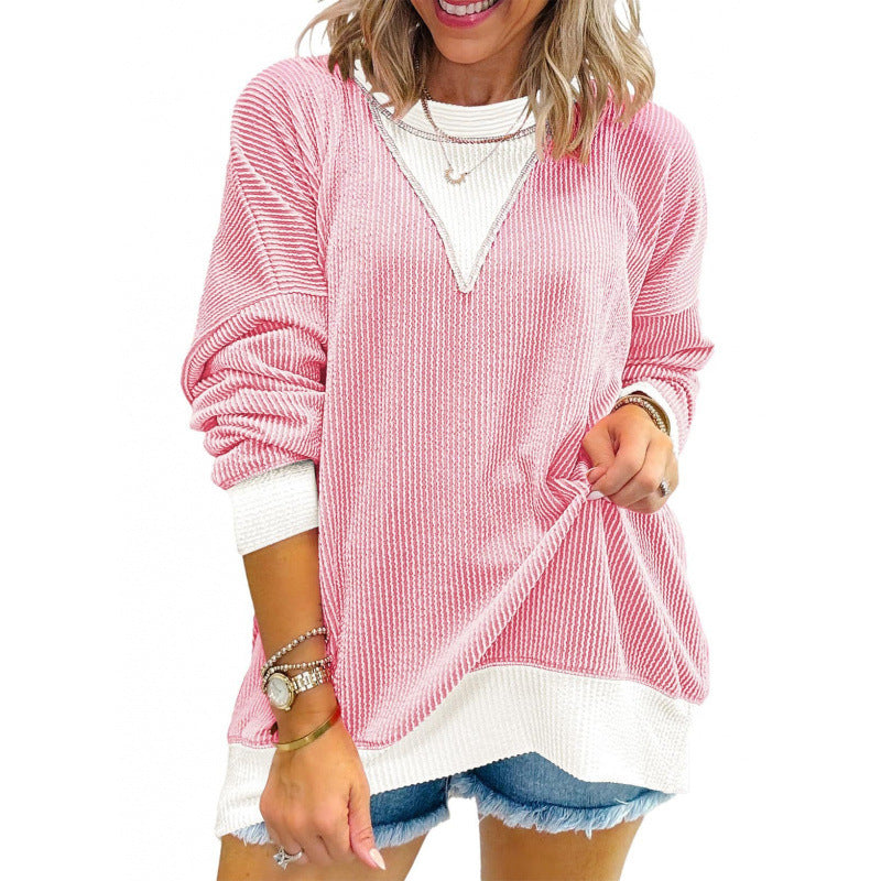 Damen lässiger Pullover aus strukturiertem Material mit V-Ausschnitt ModeGeist