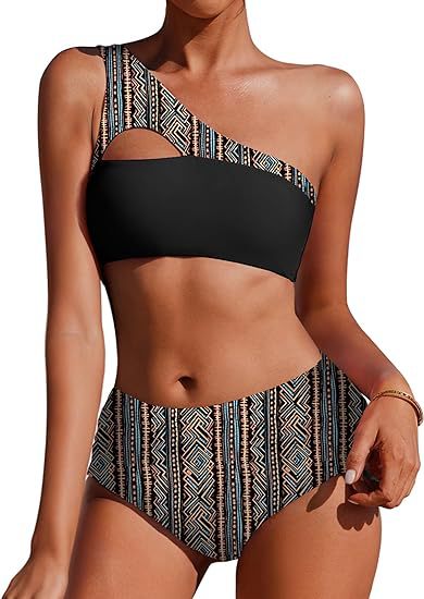 Moderner Damen-Bikini mit asymmetrischem Schnitt und Blumenapplikationen
