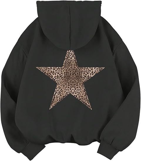 Damen lässiger Kapuzenpullover mit leopardem Muster auf Stern ModeGeist