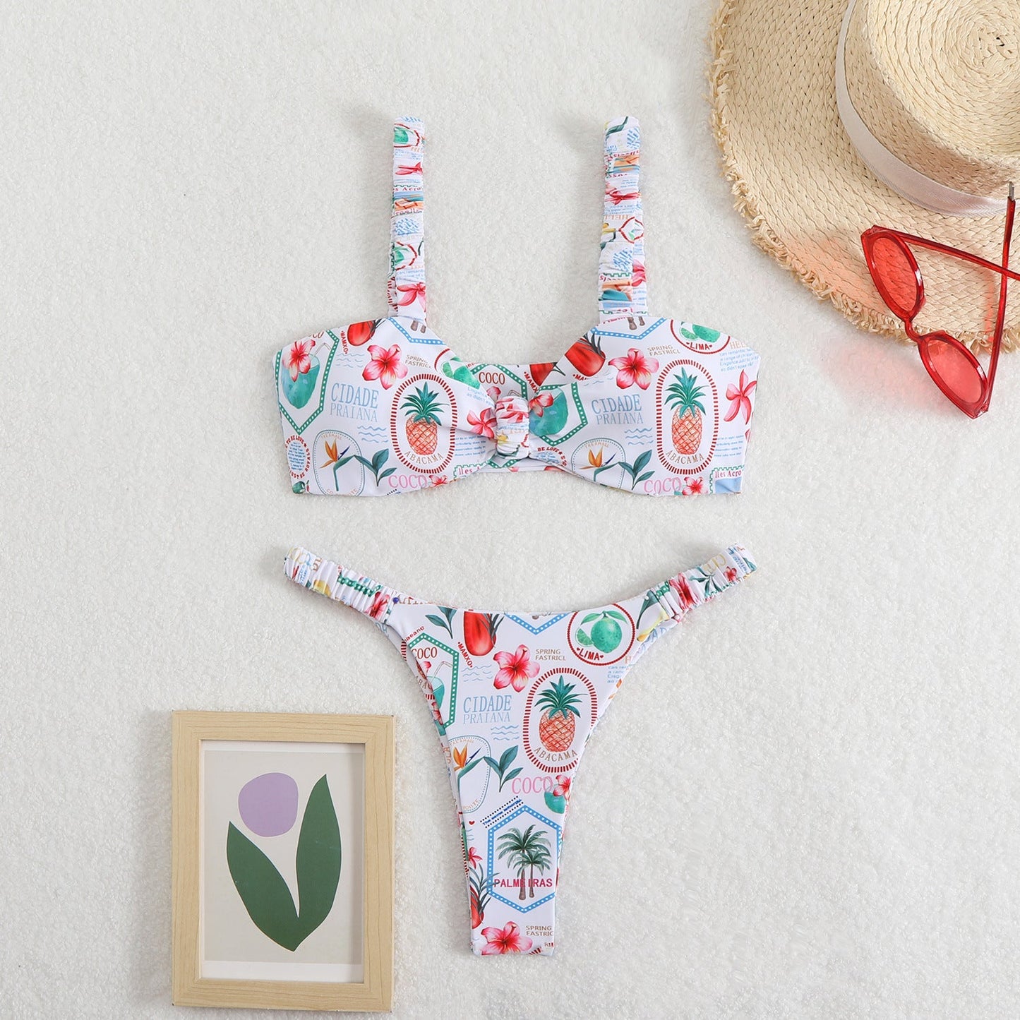 MODEGEIST Floral Print Bralette and High-Cut Bikini Bottom Set for Women