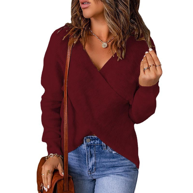 Damen Wickelpullover im modernen Rippstrickdesign ModeGeist