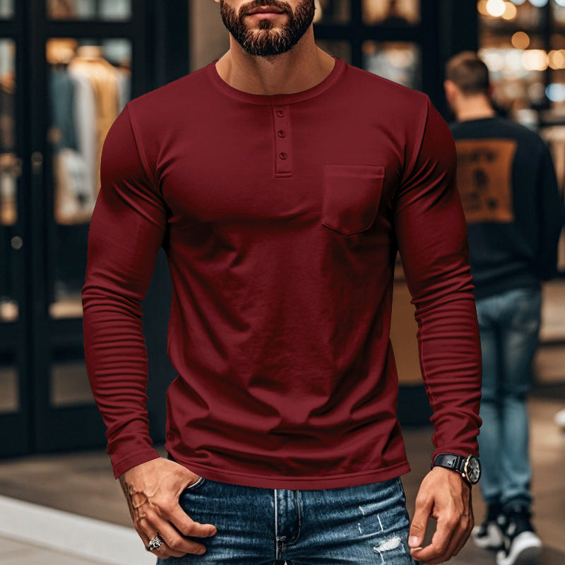 Herren Langarmshirt mit Knopfleiste und Brusttasche ModeGeist