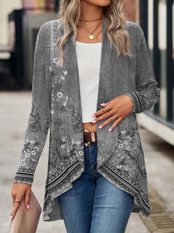Damen Offene Longjacke mit floralem Design ModeGeist