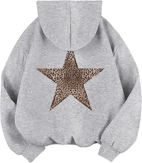 Damen lässiger Kapuzenpullover mit leopardem Muster auf Stern ModeGeist