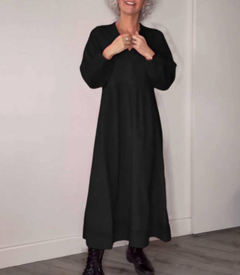 Damen Maxikleid mit elegantem V-Ausschnitt und bequemen langen Ärmeln ModeGeist