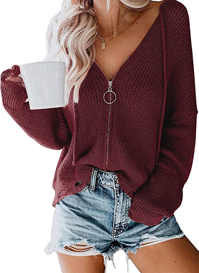 Damen Lässiger Pullover mit modernem Reißverschluss und weitem Schnitt ModeGeist