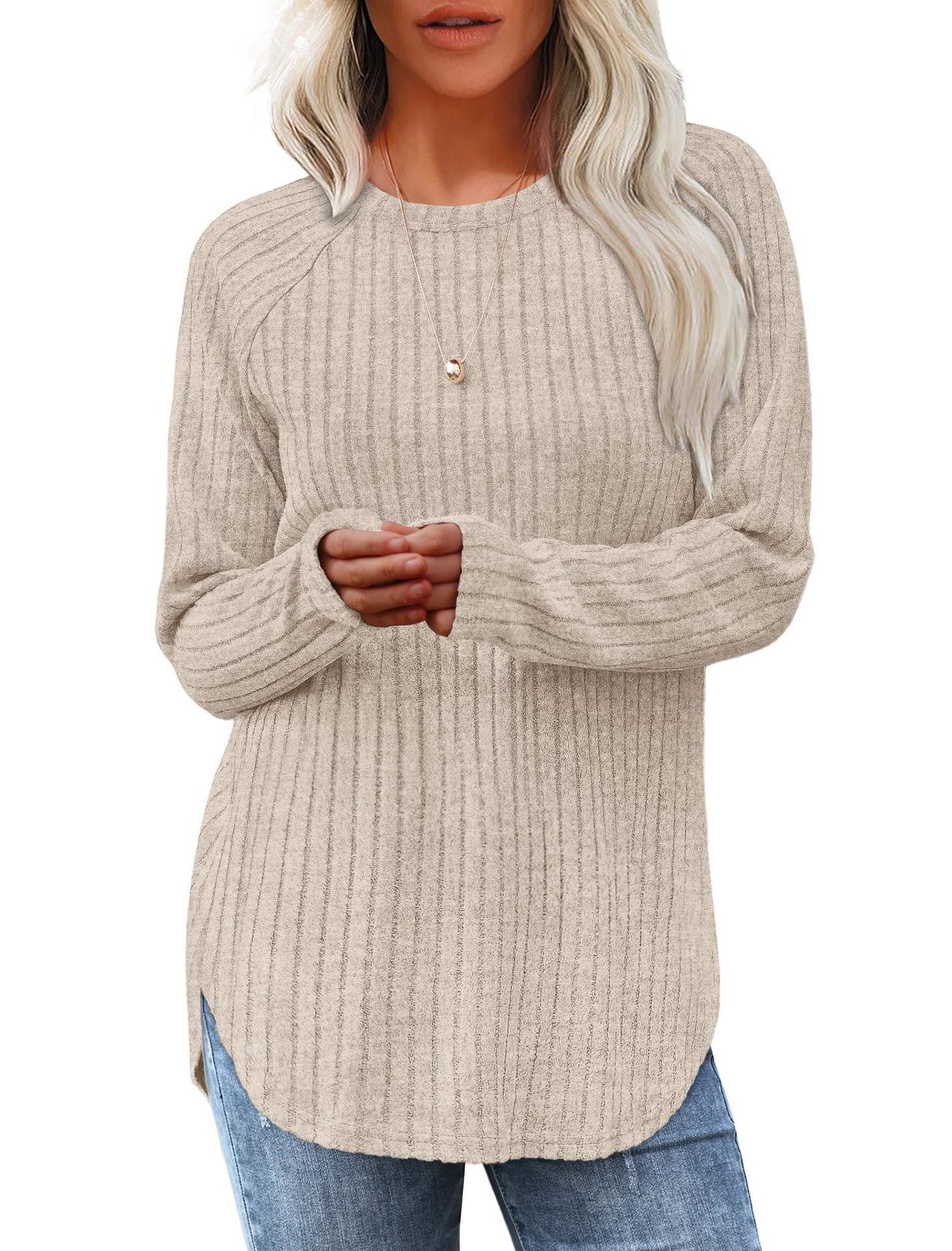 Damen weicher und lässiger Strickpullover mit Rippenmuster ModeGeist