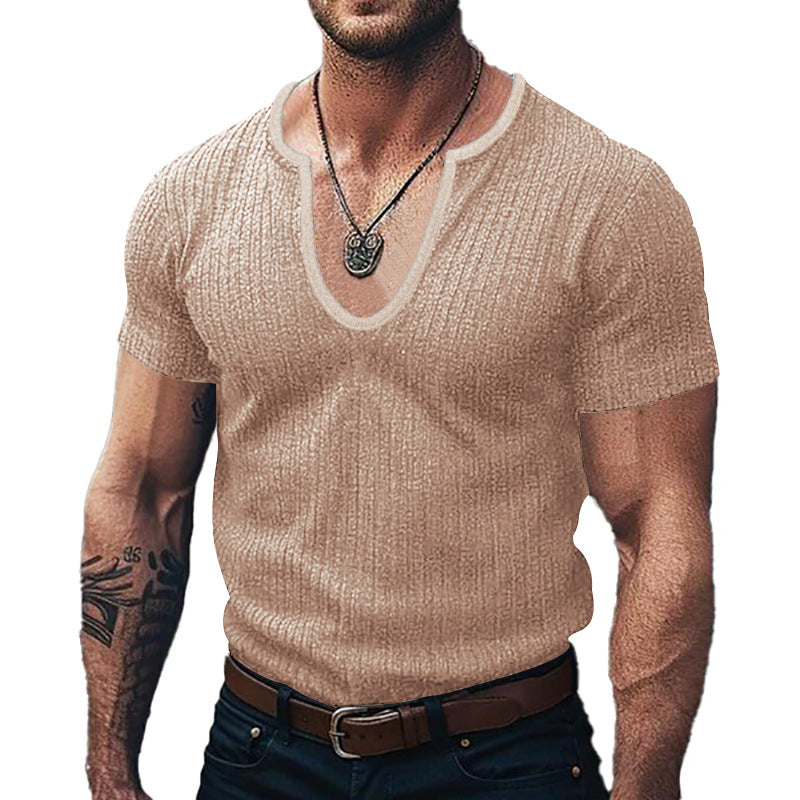 Herren Ribbed V-Ausschnitt T-Shirt ModeGeist