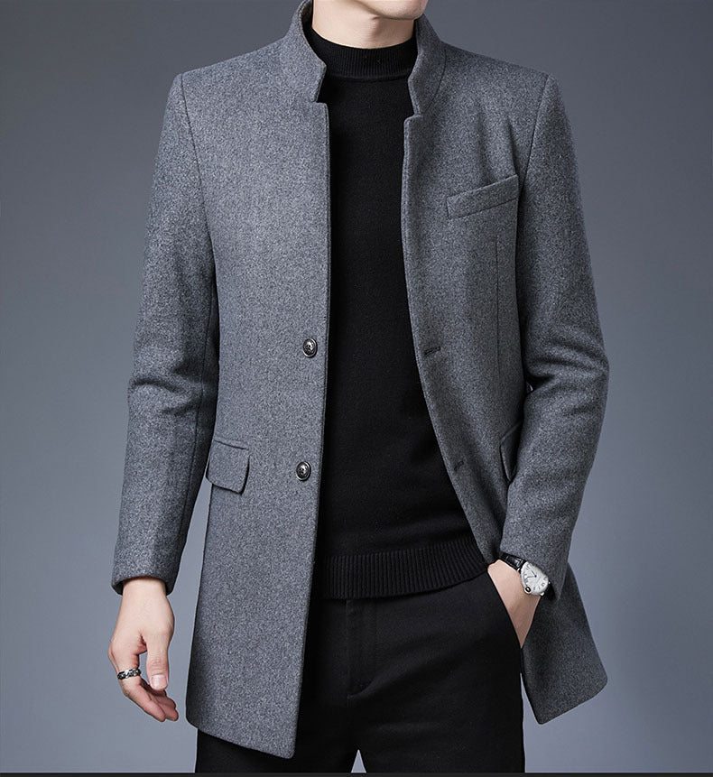 Herren moderner Wollmantel mit Stehkragen ModeGeist