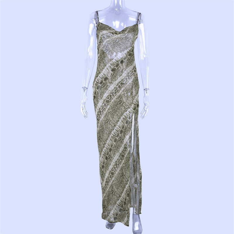 Schlangenmuster-Maxikleid mit Beinschlitz für Damen von MODEGEIST