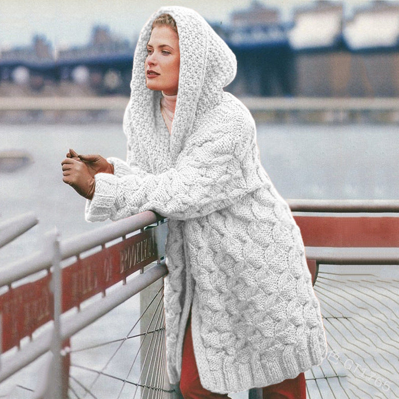 Damen oversized Grobstrickmantel mit Kapuze ModeGeist