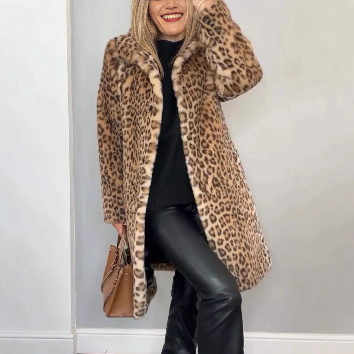 Damen Luxuriöser Teddy-Mantel mit Leopardenmuster und weichem Fleece ModeGeist