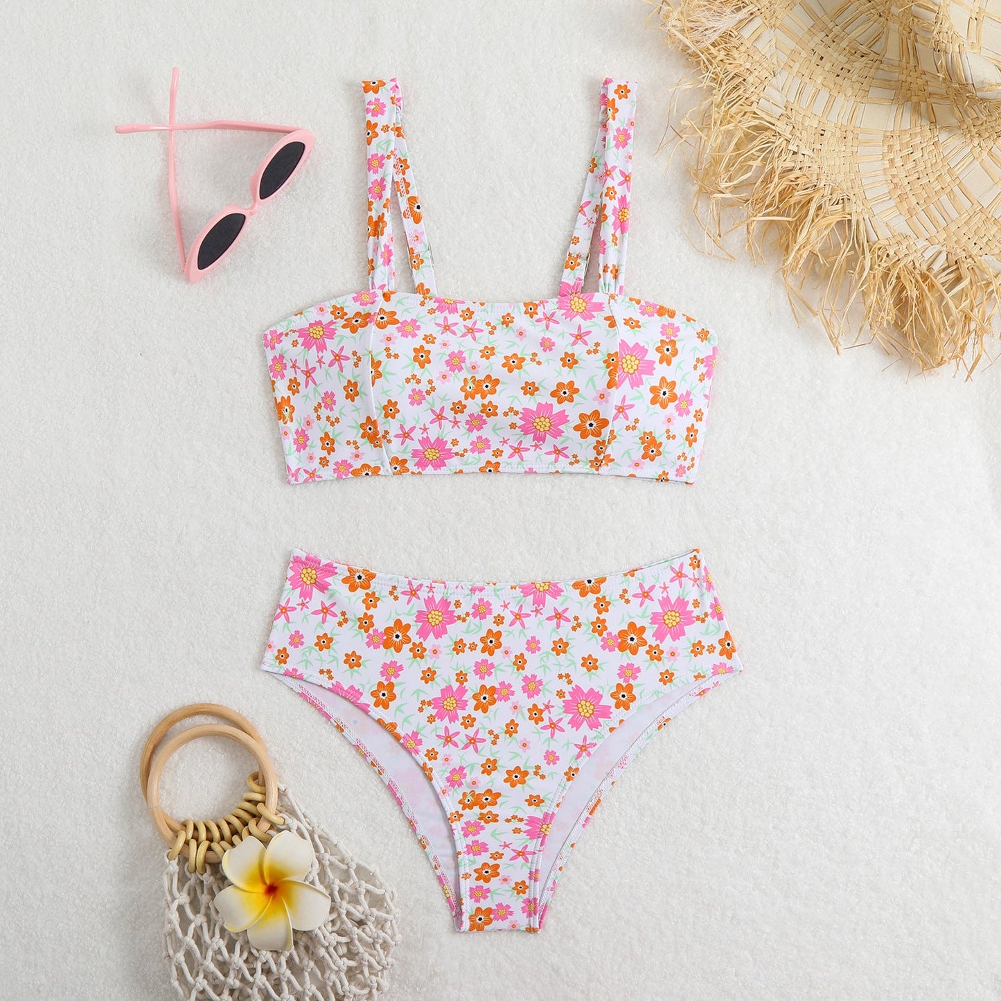 Modischer Damen-Bikini mit Blumenmuster, hoch tailliert, MODEGEIST 1750313555