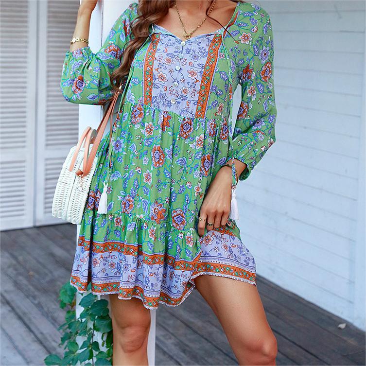 Sommerkleid für Damen, luftig, mit Blumenmuster und ¾-Ärmeln von MODEGEIST