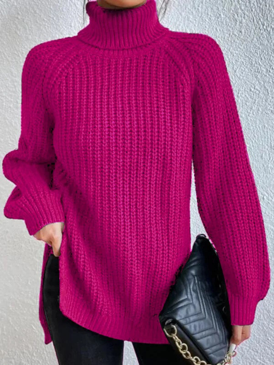 ModeGeist | Full Größe Turtle Ribbed Knit Schlitzpullover
