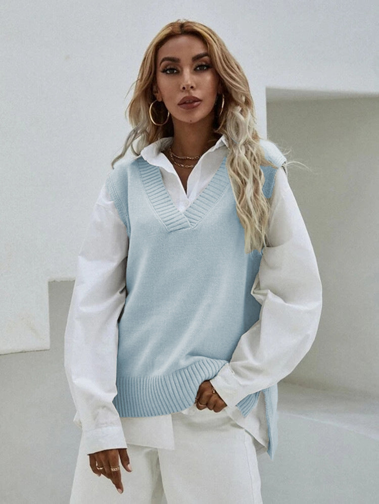 Damen Strickweste mit V-Ausschnitt und eleganter Rippenstruktur ModeGeist