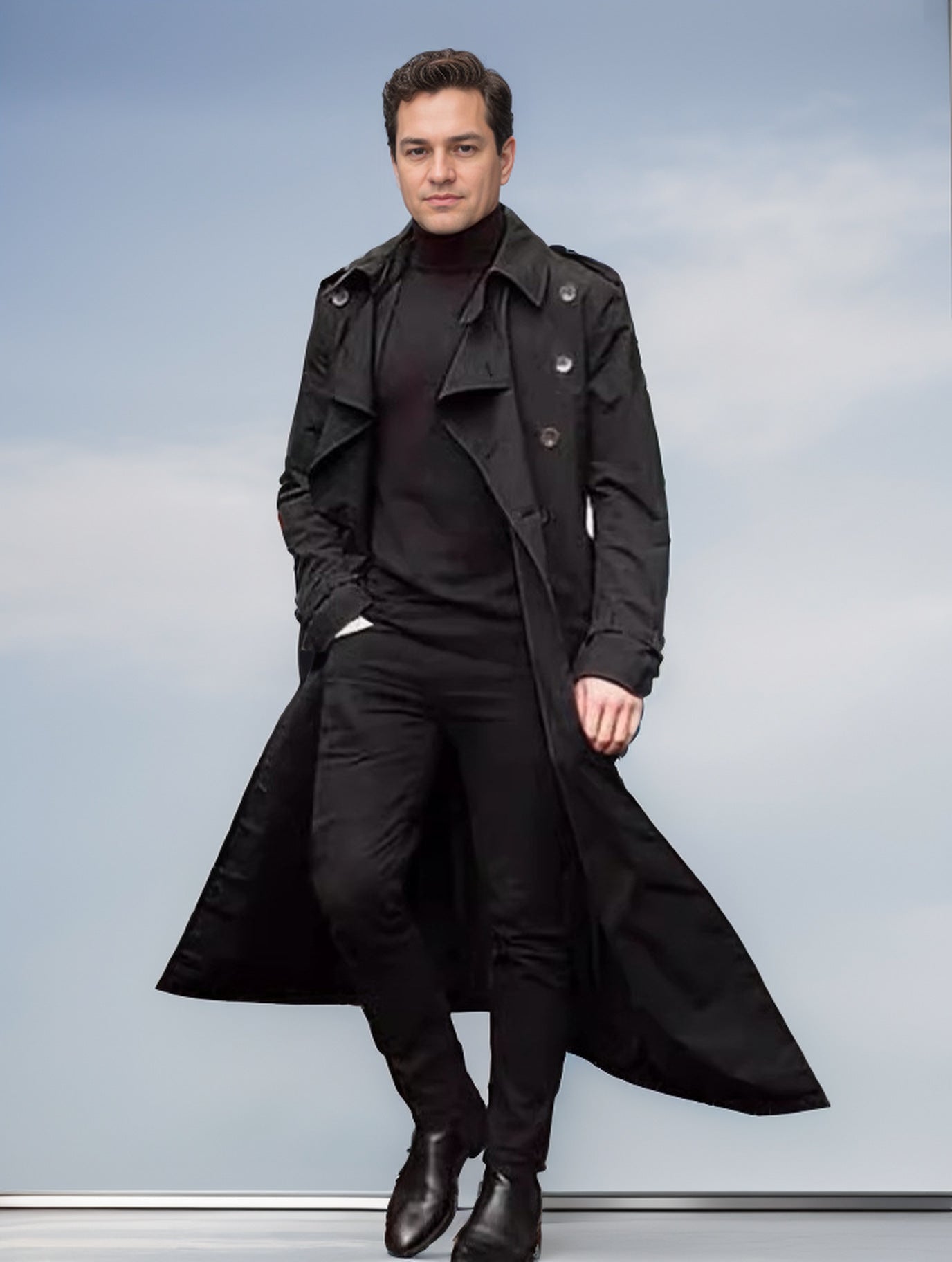 Herren langer Trenchcoat mit modernem Schnitt und praktischen Taschen ModeGeist