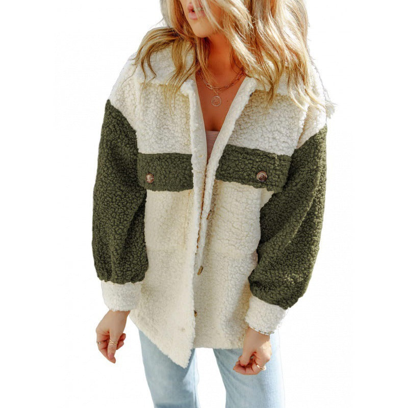Damen Kuschelige Teddyjacke mit Kontrast-Ärmeln ModeGeist
