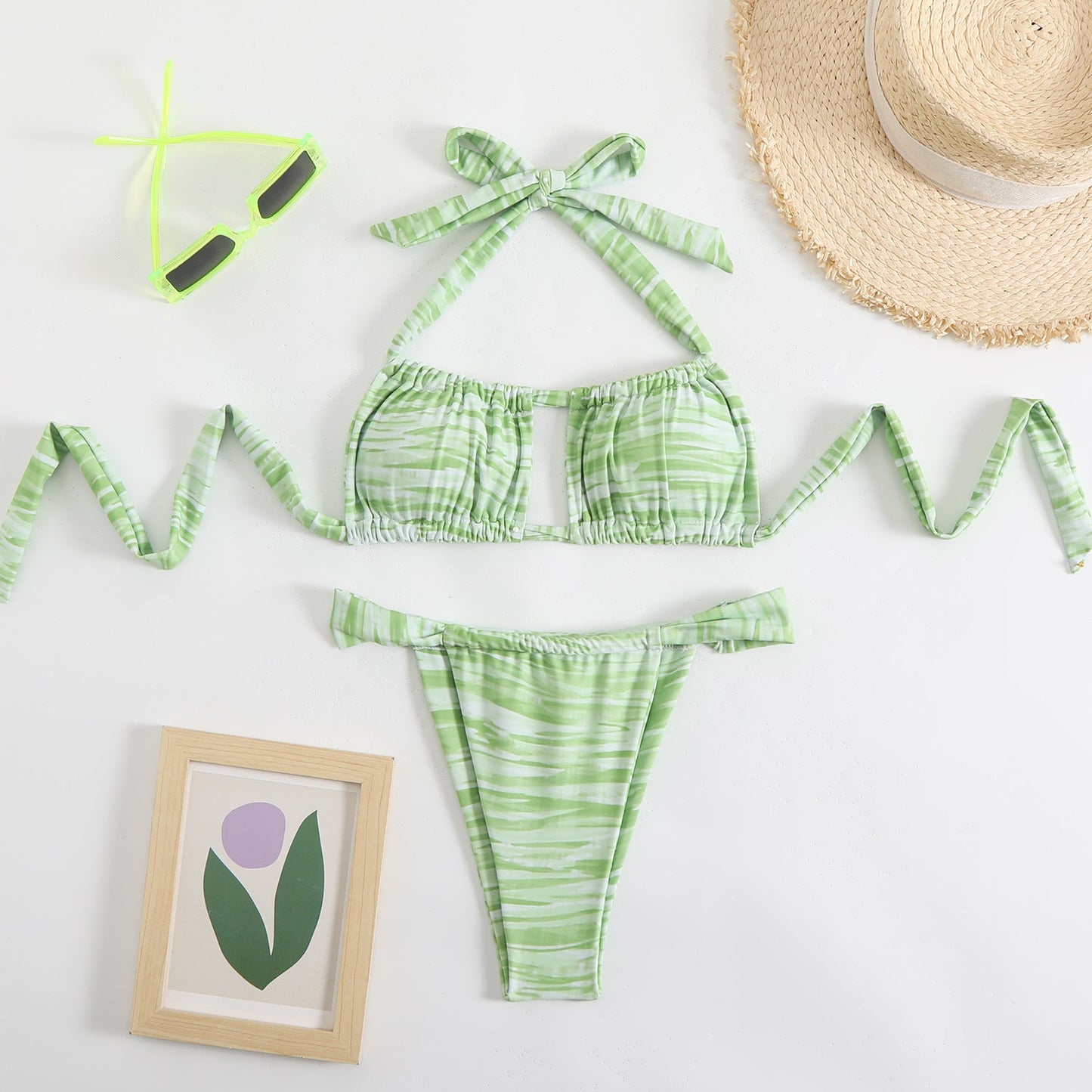 Women's Strappy Tie-Front Bikini Set with Patterned Details by MODEGEIST