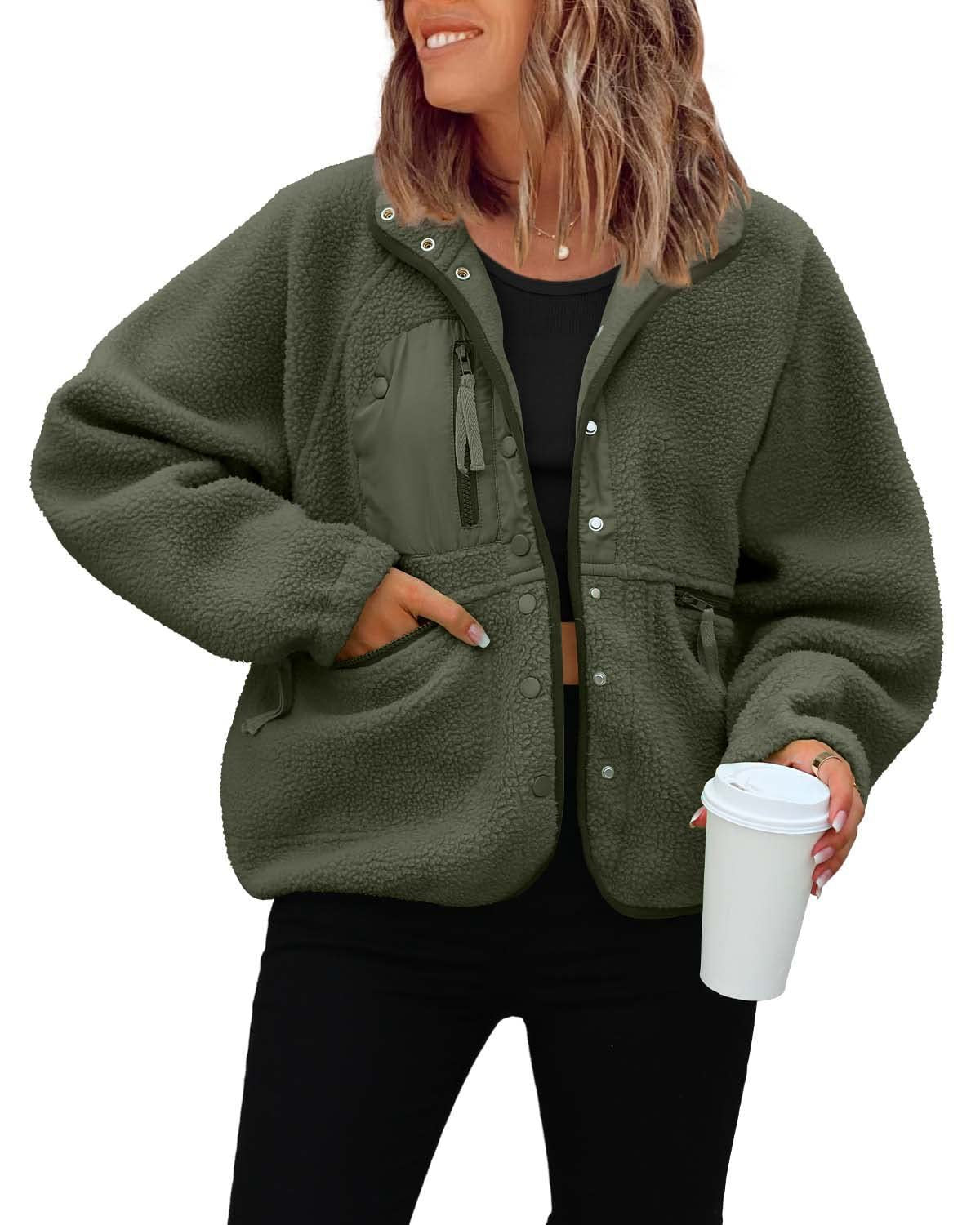 Damen kuschelige Fleecejacke mit praktischen Taschen ModeGeist