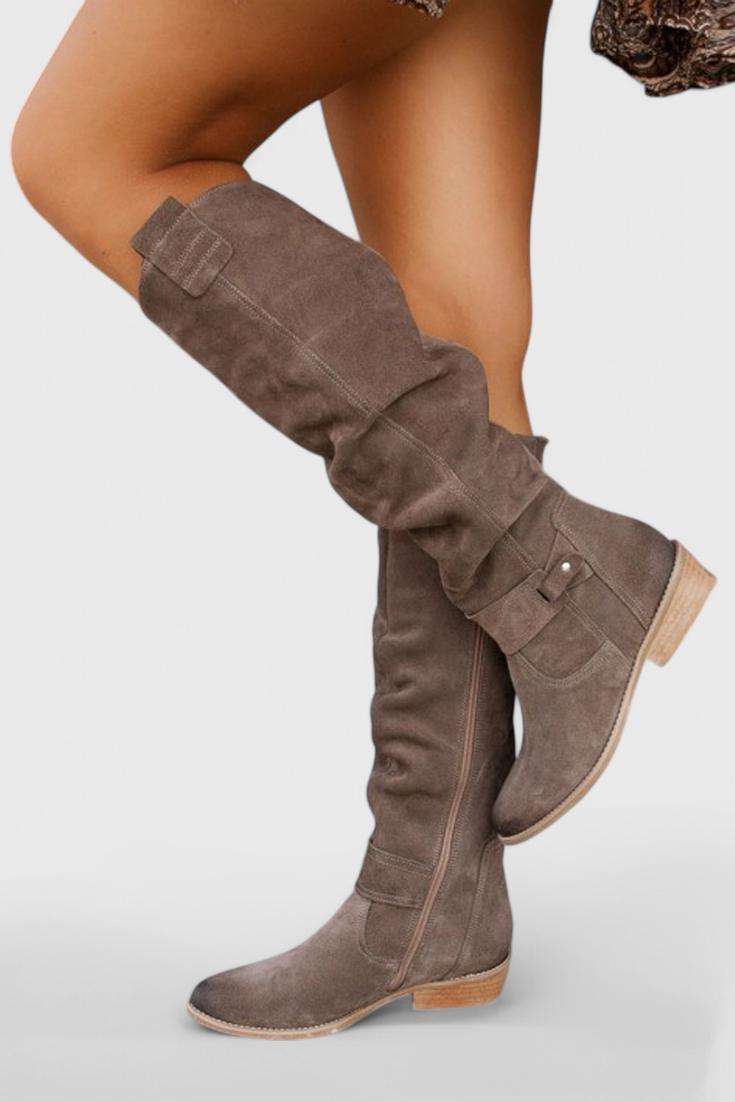 MODEGEIST Damen Hohe Stiefel Retro-Design Klassisch Robuste Sohle